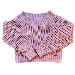 Abercrombie & Fitch Womens XXS Lilac Open Knit Ribbed Trim Crop Pullover Sweater